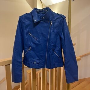Blue Leather Biker Jacket